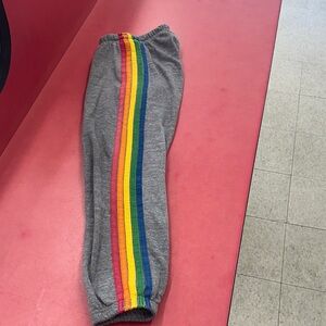 Aviator Nation Gray Joggers with Rainbow Side Stripes